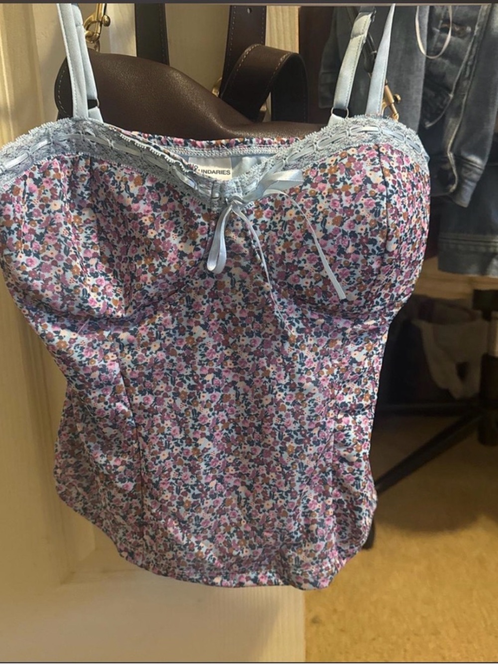 No Boundaries Floral Lace-Trim Tank in Light Blue and Pink